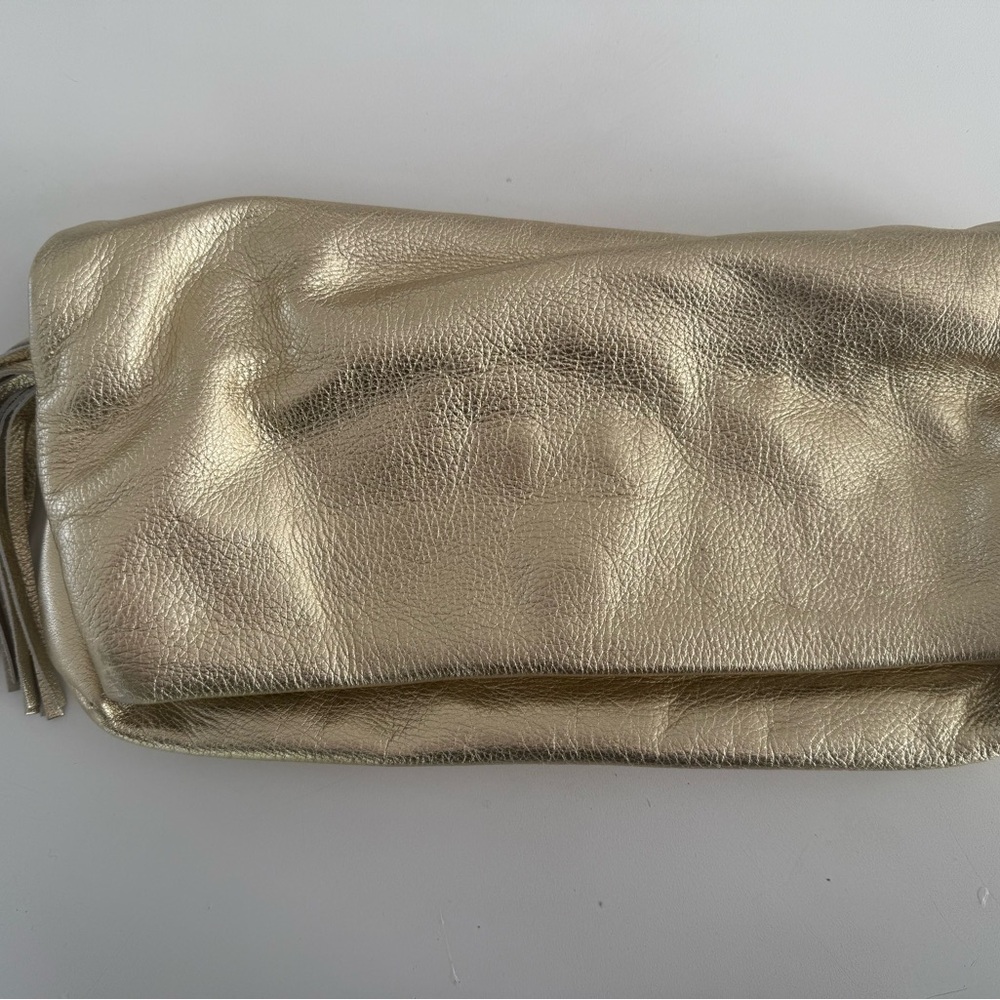 J. Crew NWT Gold Metallic Leather Clutch/Shoulder Bag w/ Tassel (2012)